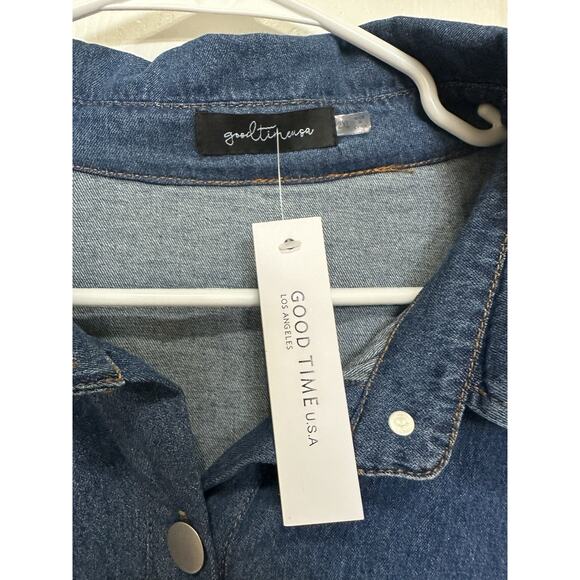 Denim Flannel Shirt Dress Plaid Long Sleeve Button Tunic Cotton Plus Sz 2XL - Picture 2 of 12